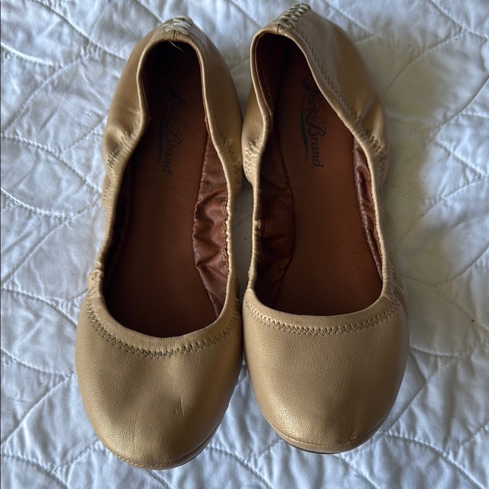 Lucky Brand Gold Flats with Rounded Toe and Minimalist Design